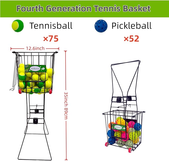 4th Improvements,Tennis Balls Hopper , Pickleball Hopper,75 Tennis Or 50 Picklel Capacity,Also As Ball Picker,Easy to Pick Up 30 Tennis Or Pickle in 1 Minute, Easily Placed in The Trunk of A Car
