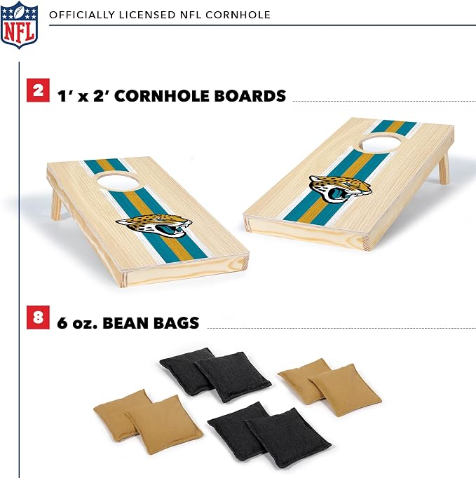 NFL Football Portable Size 1' x 2' Solid Wood Cornhole Set with Direct Print HD Team Graphics – Travel Size