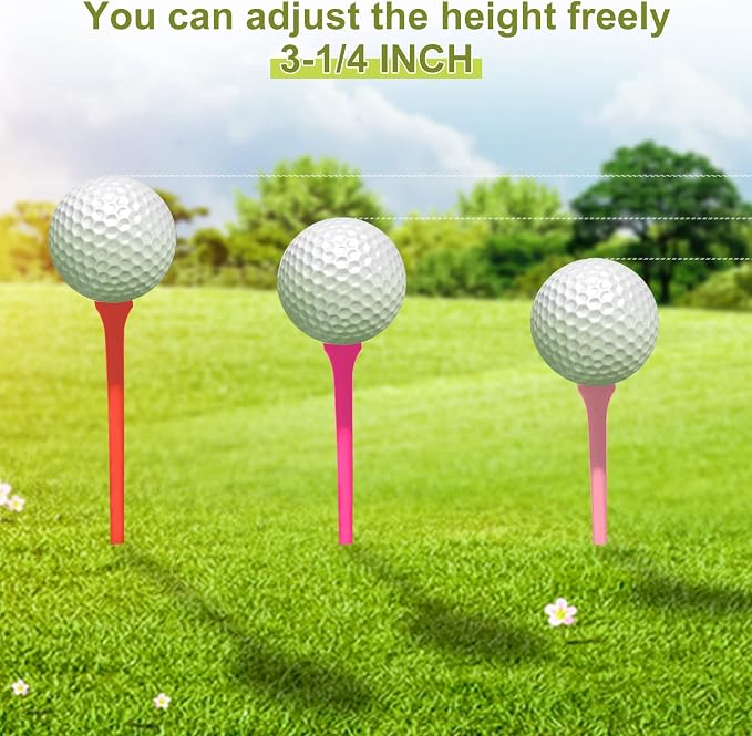 Vinsot 500 Pcs Wooden 3-1/4 Inch Golf Tees Colorful Long Golf Tees Bulk Unbreakable Durable Reduce Friction Side Spin More Stable