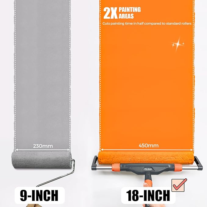 18 Inch Microfiber Paint Roller Covers, 3pcs 3/8" Nap Rollers with A Professional Painters Tape, Large Lint-Free Cover Refills for 18" Frame, Painting Walls, Ceilings, Floors, Garage