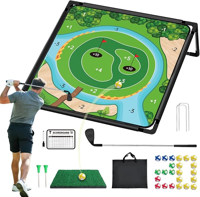 Golf Chipping Game - Portable Golf Practice Set for Indoor & Outdoor Lawn Play! Enjoy Backyard, Beach & Office Parties - Fantastic Golf Gifts for Men+ Golf Club