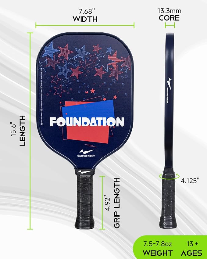 Warping Point Junior Pickleball Paddle – T700 Carbon Fiber Face, Lightweight Polymer Core, Designed for Kids 12 & Under and Teens 13+, Youth-Friendly Grip and Balanced Control