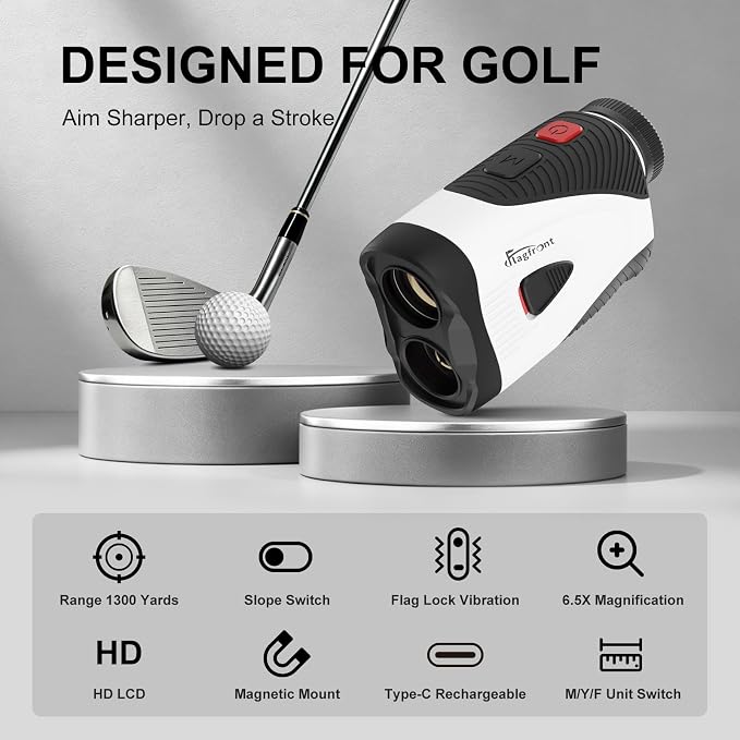 Golf Rangefinder with Slope & Magnet, 1000Y/1300Y Range Finder Golf, 6X Zoom, HD LCD, Flag Lock & Vibration, Rechargeable, Golf Accessories for Men