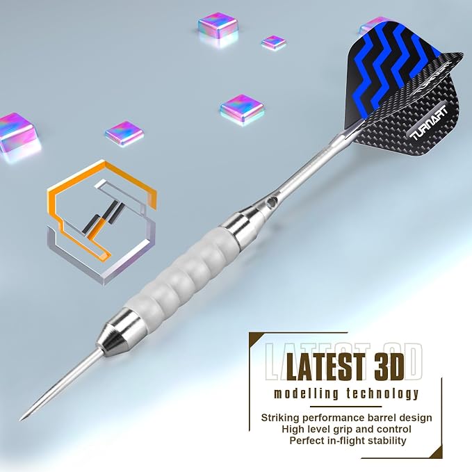 Turnart Darts Metal Tip Set - Steel Tip Darts Darts Set Professional Metal Darts 12 pcs 22/24 Grams Pro Dart Set with Stylish Case Aluminum Shafts Extra 9 Flights