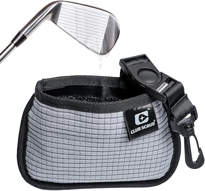 Club Scrub Mini, Golf Club and Golf Ball Cleaning Bag, Waterproof Clean Face Technology Liner, Detachable Clip, Machine Washable, Cleans Club Grooves, Dry Exterior