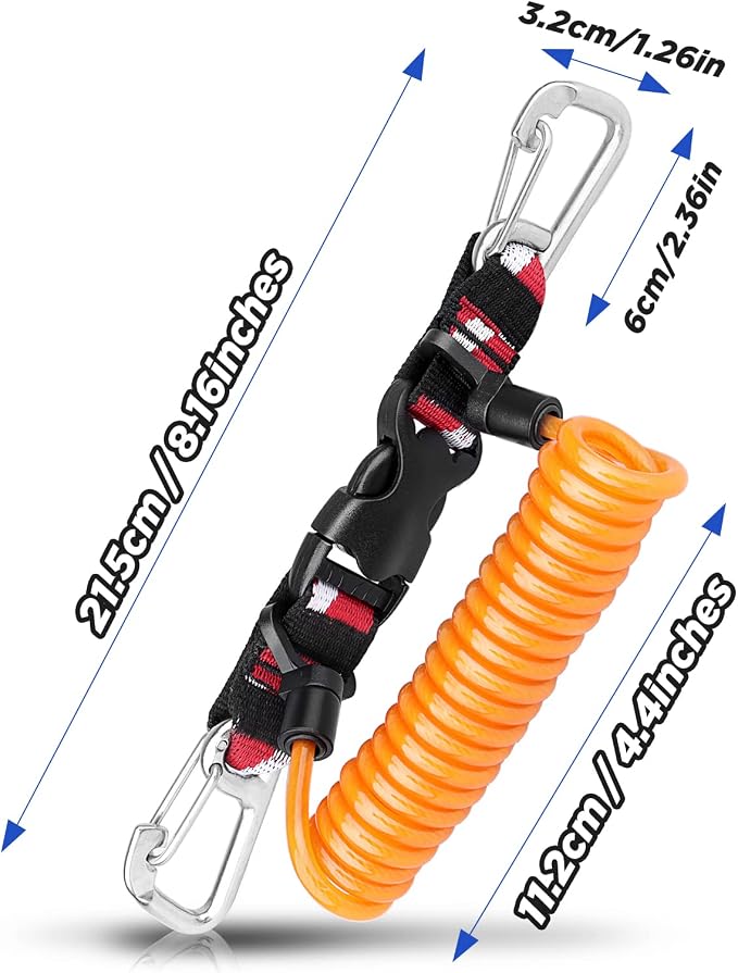 Scuba Retractable Lanyard, Stainless Steel Double-Clips and Spiral Core Anti-Lost Lanyard with Quick-Release Buckle