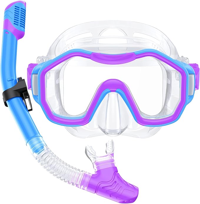 Snorkeling Gear for Adults Kids, Dry-Top Snorkel Set, 180°Panoramic Wide View Diving Mask Breathing Freely Snorkel Mask for Snorkeling Scuba Diving Swimming Travel