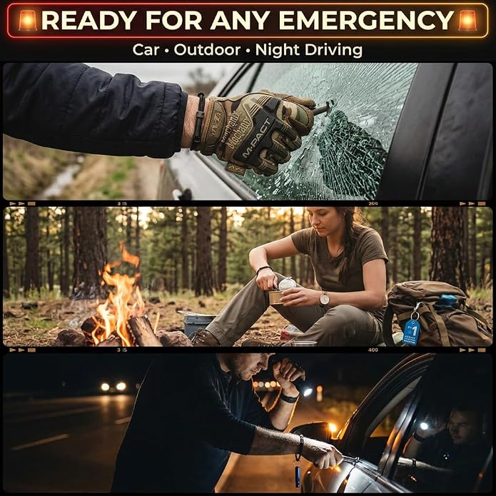 EDC Survival Bracelet, Car Window Breaker Wrist Strap Escape Tool, Vehicle Emergency Rescue Wristbands, Rapid Escape Emergency Tempered Glass Breaker
