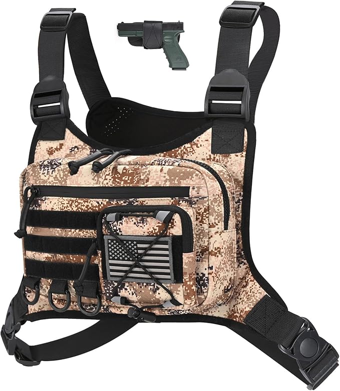 koculemi Outdoor Sports Chest Bag for Men, Chest Vest Holster Fits Most Pistols, EDC Travel Chest Pack for Running, Hiking