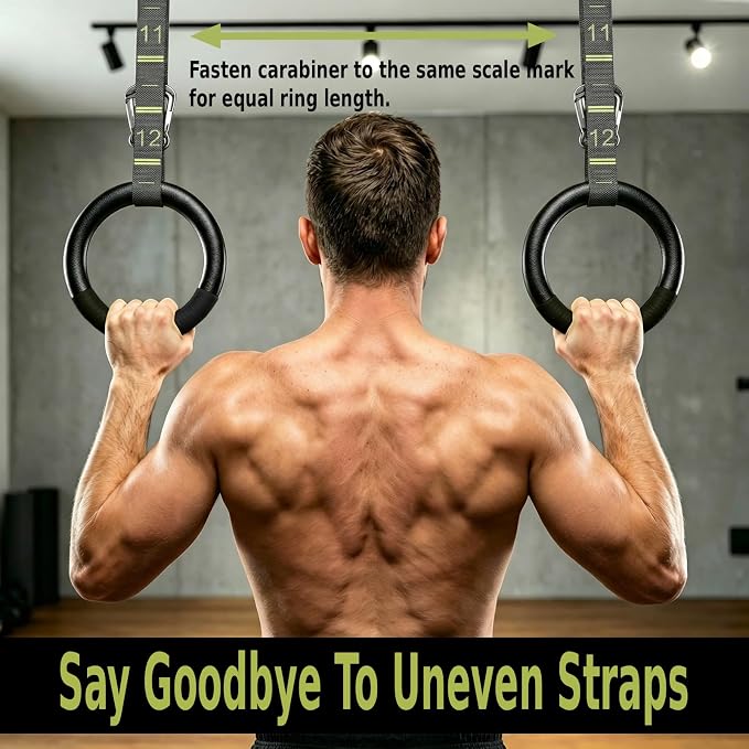 QUOLIX Gymnastic Rings with Adjustable Straps, Non-Slip Pull Up Rings with Straps, 1300lbs Exercise Rings with Straps for Home, Gymnastics Rings for Home Gym, Workout, Exercise, Training, Calisthenic