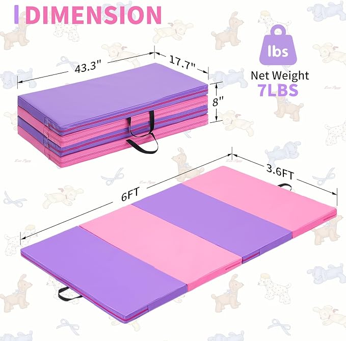 ZENOVA Gymnastics Mat 6'x3'x2''/4'x8'x2'' Exercise Mat Gym Mat for Home Aerobics Workout Foldable Tumbling Mat Children Gifts