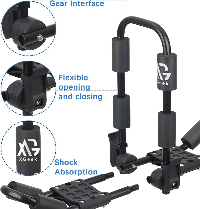 XGeek Kayak Roof Rack 4-in-1 Set of 1 for Kayak, Surfboard, Canoe and Ski Board Rooftop Mount Carrier Folding Adjustable Bilateral J-Style Rack on SUV, Car and Truck