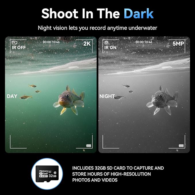 2K DVR Underwater Fishing Camera with Recording 6" OLED Sun-Readable Display | 10000mAh Battery, 220° Wide Angle, IR Night Vision | Professional Portable Kit for Ice & Boat Fishing