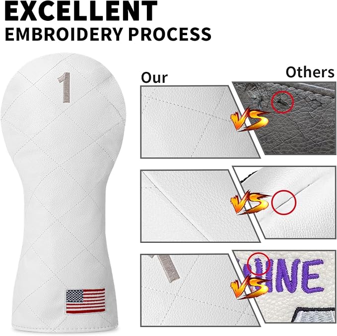 Golf Club Covers for Driver, Fairway, Hybrids - 3 Options - Golf Driver Headcover/Golf Fairway Wood Head Cover/Hybrid Headcover for Men/Women Golfer