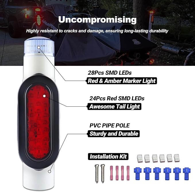Boat Trailer Guide on Post Pipe Light Set DOT Approved Submersible Boat Trailer Guide Pole Lights for 2-3/8" PVC Pipe LED Lights for Boat Trailers Waterproof 2Pcs White