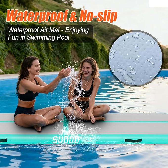 SUDOO Gymnastics Air Mat 10ft/13ft/16ft Inflatable Air Tumble Track Mat 4" Thick Tumbling Mat With Pump or No Pump for Training Tumble Yoga Cheerleading Parkour Beach Water Activities Home Use