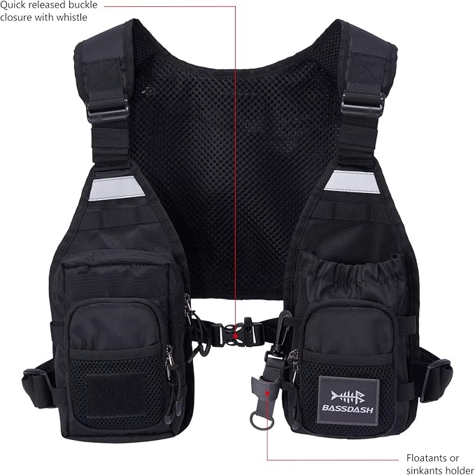 BASSDASH FV08 Ultra Lightweight Fly Fishing Vest for Men and Women Portable Chest Pack