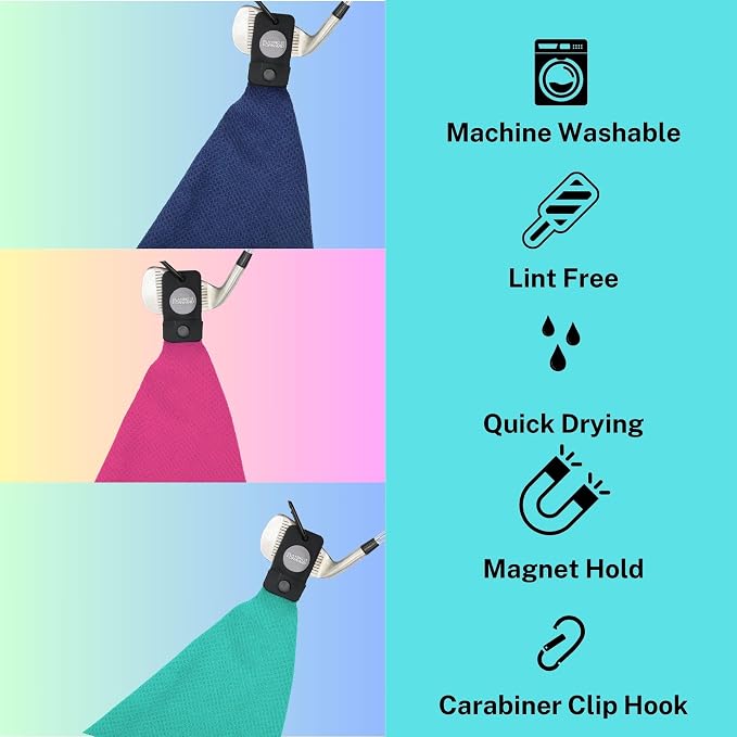 Magnetic Golf Towel Gift Set for Mom for Golf Bags with Clip, Waffle Weave, Strong Magnet Hold to Golf Carts or Clubs, 3-Pack