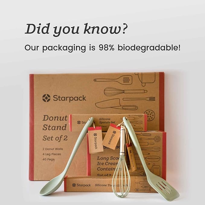 Starpack 'Scrape and Stir' Silicone Rubber Spatula Set (4-Piece) - LFGB Non Toxic, 600°F Heat Resistant, BPA-Free, One-Piece Kitchen Baking Spatulas - Dishwasher Safe for Nonstick Cookware Sage Green