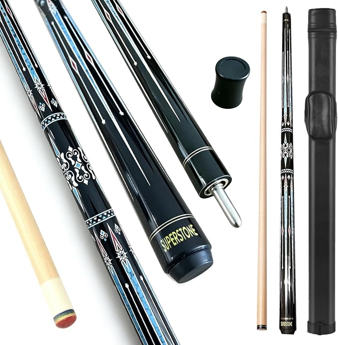 SUPERDIAMOND Pool Cue Stick Set Billiard Cue Sticks with Hard Case, 2-Pieces 58" Pool Table Sticks, 12.5 mm Tip Pool Queue,Pool Stick Set for Home Recreation, Billiards Clubs, Training
