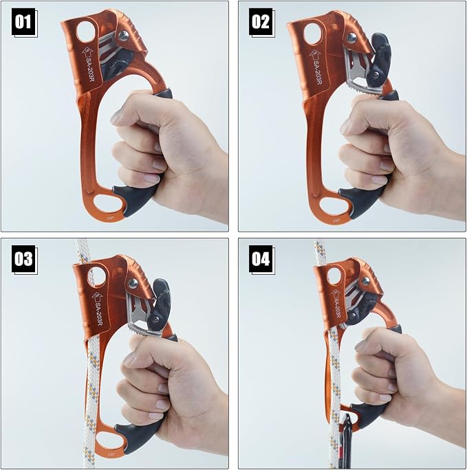 UIAA & CE Certified Climbing Rappelling Equip Hand Ascender Left Right Hand for 8-13mm Rope 4kN