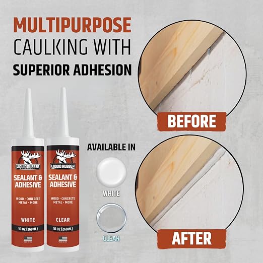Liquid Rubber Caulk - Hybrid Silicone Adhesive and Protective Sealant, White, 2 Pack