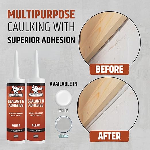 Liquid Rubber Caulk - Hybrid Adhesive and Protective Sealant, White, 1 Pack
