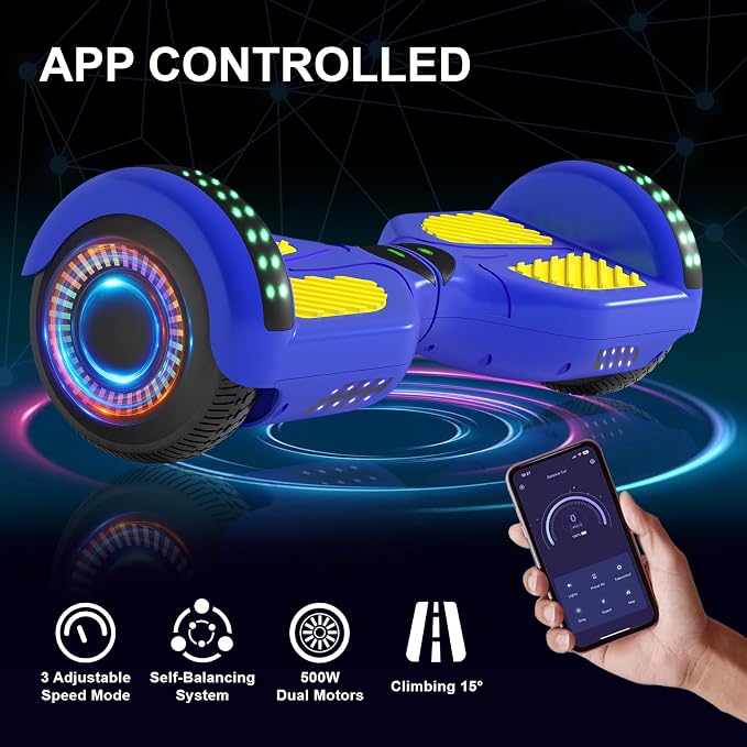 Kids Scooter with Bluetooth Speaker & Corlorful LED Lights, Dual 250W Motor 7.5 Mph Speed, Gifts for All Ages