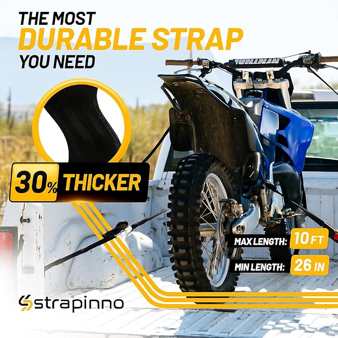 Strapinno Retractable Ratchet Straps (4-Pack), 1 in x 10 ft, 1,500LBS Break Strength, Most Durable Straps and Core, Auto Self Retracting Tie Downs for Truck, Moving, Motorcycle, Bike, Jetski, Kayak