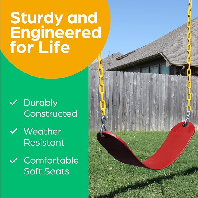Jungle Gym Kingdom Swing for Outdoor Swing Set - Swing Seat Replacement Kit with Heavy Duty Chains - Backyard Swingset Playground Accessories for Kids - Red, 1 Pack