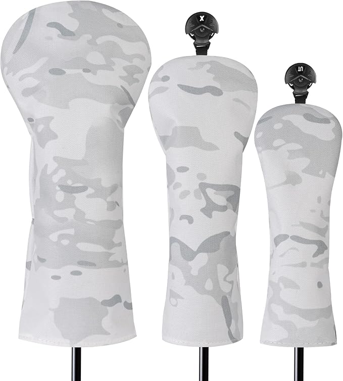 3 Pack Camouflage Golf Club Head Covers for Driver, Fairway Woods and Hybrid with Rotatable Number Tag