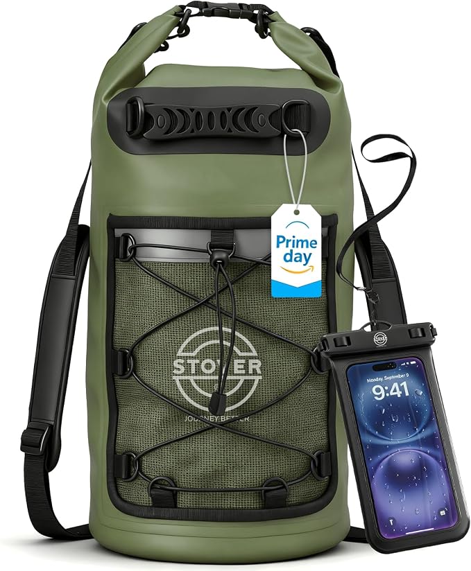 STOVER 5/10/25/30/40/55L Waterproof Dry Bag- Roll-Top Backpack w/Phone Case- Kayaking, Hiking, Camping, Boating- Men/Women