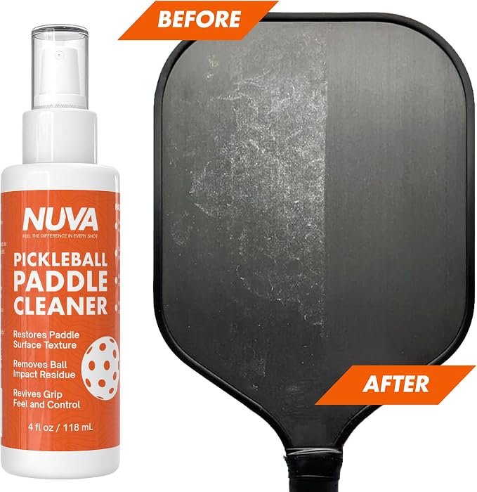 Nuva Pickleball Cleaner Spray for Paddle & Grip Tape, Removes Ball Residue, Sweat & Grime, Restores Tackiness, Spin & Control, Pickleball Accessories for Men and Women, Made in USA (4oz)