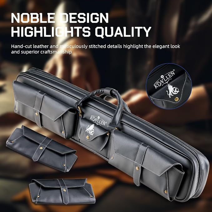 KONLLEN 2x4 Hard Pool Cue Case – Professional Billiards Cue Case for 2 Butts & 4 Shafts, Durable Hard Shell Cue Bag with Adjustable Shoulder Strap, Large Storage Pockets