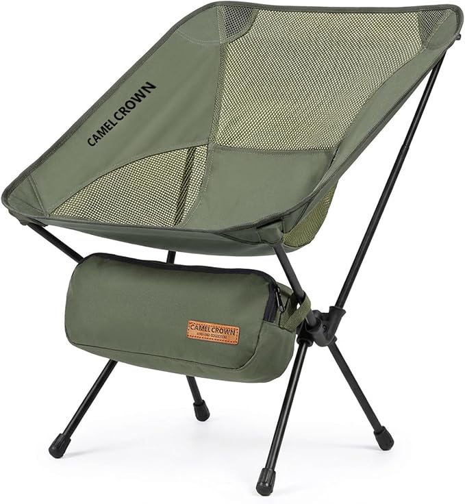 CAMEL CROWN Camping Chair Heavy Duty Backpacking Chair - Ultra-Light Folding Chair with Carry Bag, Portable Compact for Outdoor, Lawn, Hiking, Beach, Picnic