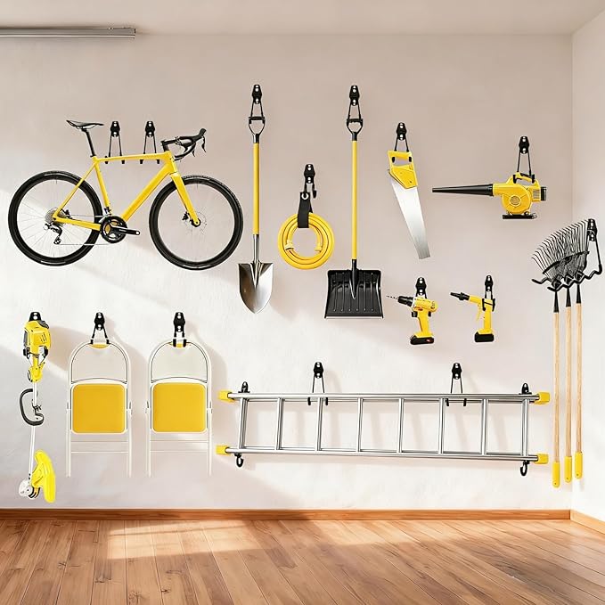 10 Pack Garage Hooks Heavy Duty with Anti-Slip Coating, Steel Utility Ladder Hooks for Hanging Garden Tools, Hoses, Ropes, Bikes and More (7.7in)