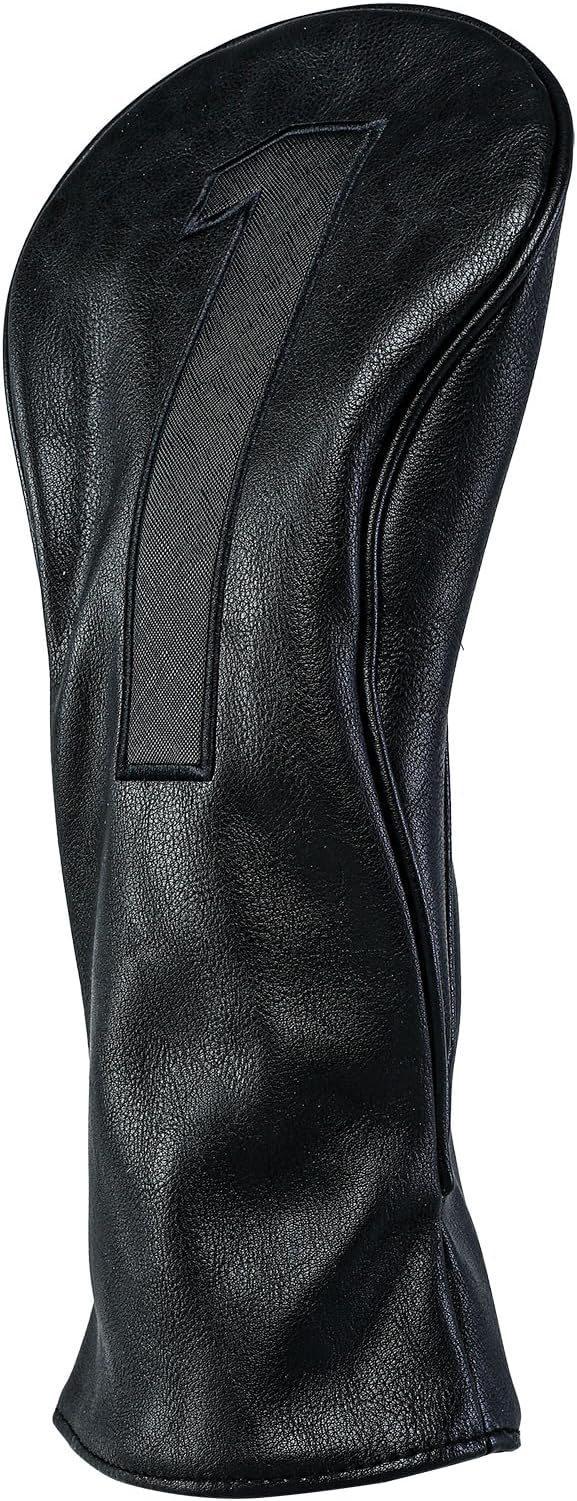 Golf Club Covers – Blackout Leather Driver Headcover, Fairway Wood, 3 Wood, Hybrid, Fits Mallet Blade Putter Head Covers Alignment Stick Cover
