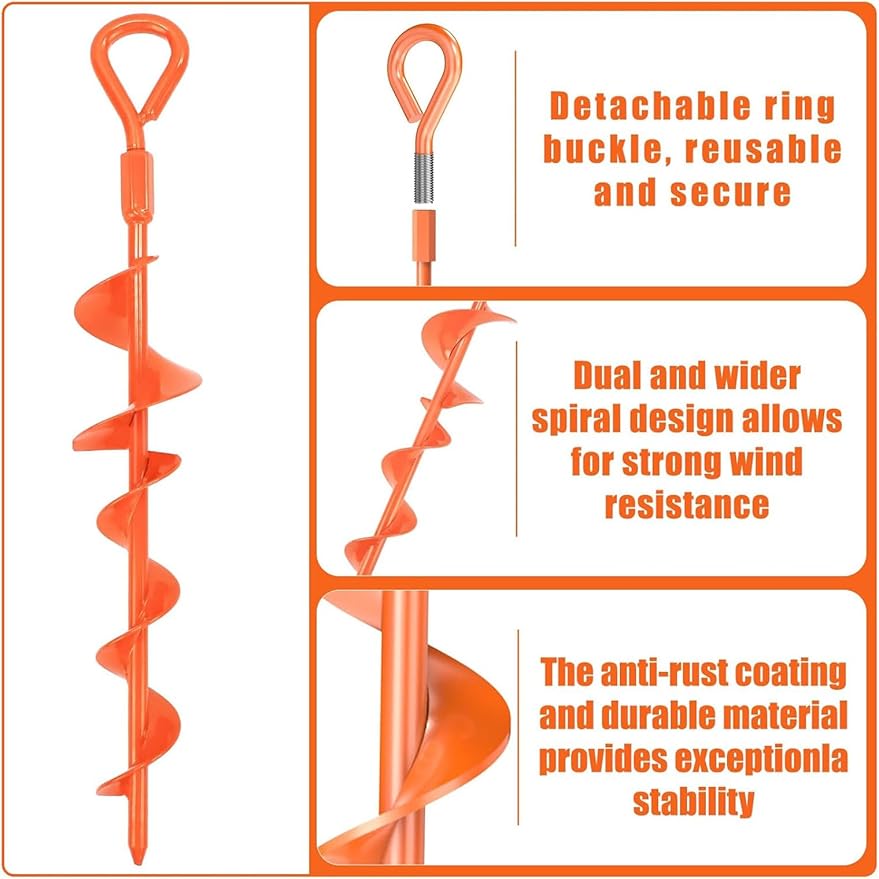 Ground Anchors Screw in 15 Inch, 6 Pack Spiral Trampoline Anchors Stakes Heavy Duty, Swing Set Anchors Tent Stakes for Camping, Car Ports, Canopies, Sheds, Securing Animals