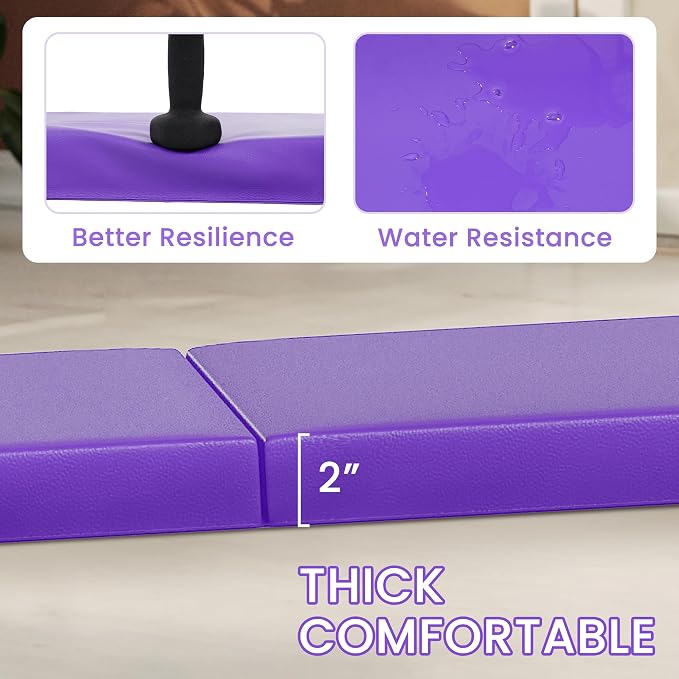 Fitvids Folding Exercise Gymnastics Mat for Tumbling, 2'x6'x2" Gym Workout Mat with Carrying Handles High-Density Anti-Tear Portable Fitness Aerobics Mats for Home Gym Yoga Pilates MMA Core Training