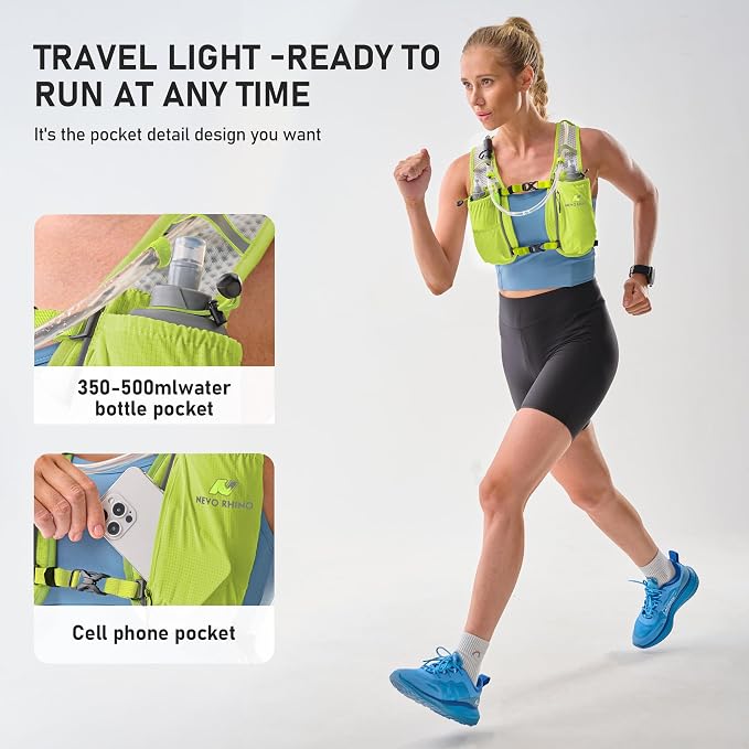 N NEVO RHINO Running Vest, Hydration Vest Pack, Lightweight Hydration Backpack with 1.5L Water Bladder for Hiking, Trail,Cycling,Bike,Marathons for Women Men