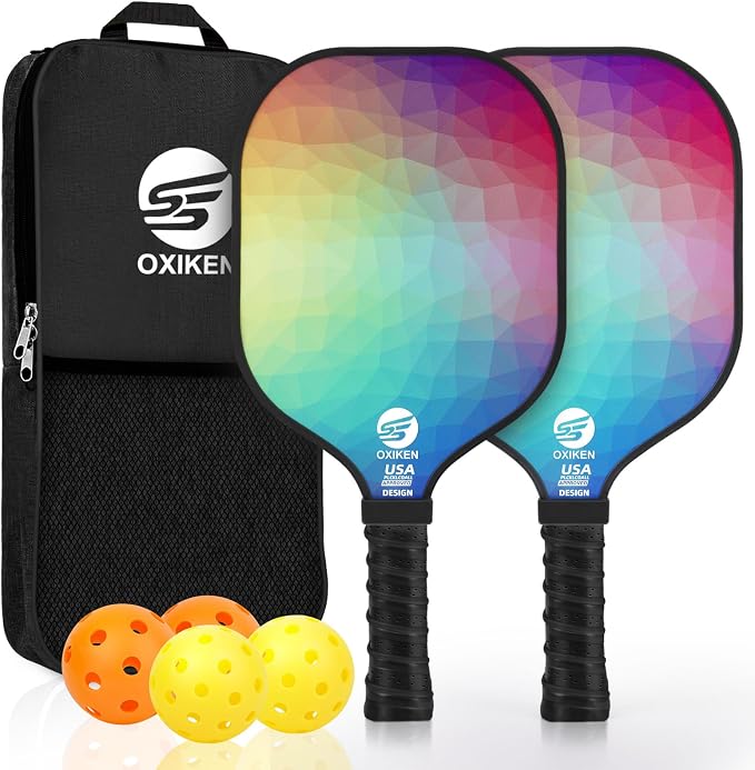 Pickleball Paddles Set of 2, USAPA Approved Carbon Fiber Pickle Ball Paddle (CHS) Polypropylene Honeycomb Core, Anti Slip Sweat Absorbing Grip, 2 Outdoor Pickleball, 2 Indoor Pickleball, Bag