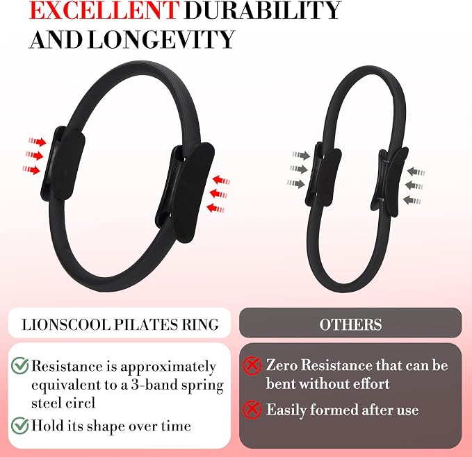 Pilates Ring Set with Mini Ball and Resistance Bands, 14" Anti-Deformation Magic Circle with Padded Handles, 3-Level Exercise Bands, Workout Guide, Carry Bag, Home Gym Pilates Equipment for Women