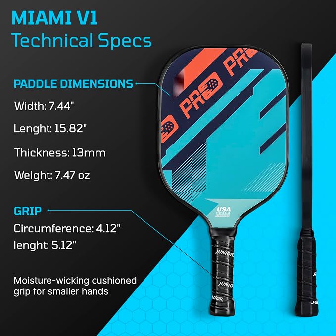 PicklePro Pickleball Paddles with Cover – Lightweight Fiberglass Pickleball Paddle for Kids, Youth & Beginners, Cushioned Grip, 13mm Honeycomb Core, Indoor & Outdoor Racket, USAP Approved