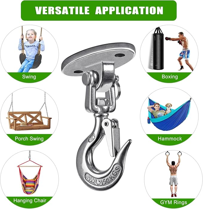 SELEWARE Heavy Duty 1000LB Capacity Stainless Steel Ceiling Swing Mount 360 Swivel Swing Hooks for Aerial Yoga Hammock Chairs Porch Swing Punching Bags