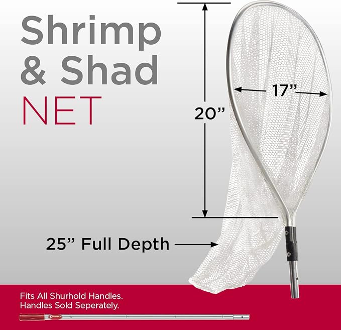 Shurhold Shrimp and Shad Dip Net Shrimp Dip Net for Bait & Minnows, Durable Mesh Hoop, Long Handle for Dock, Pier & Boat Use - 17" x 20" x 30"