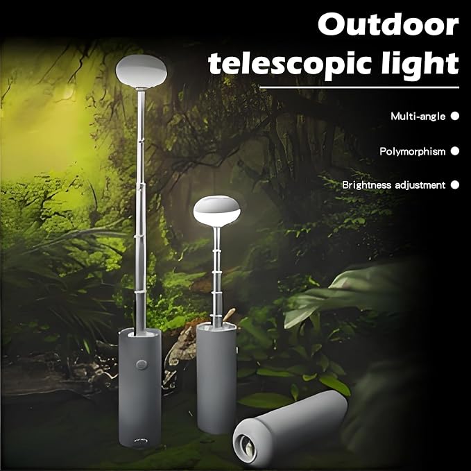 Ultralight Telescopic Camping Lights, Rechargable 5000 mAh Battery Camping Lantarn with Magnetic, IPX65 Waterproof Portable Outdoor Lights for Hiking, Travel, Picnic, Yard (Grey)