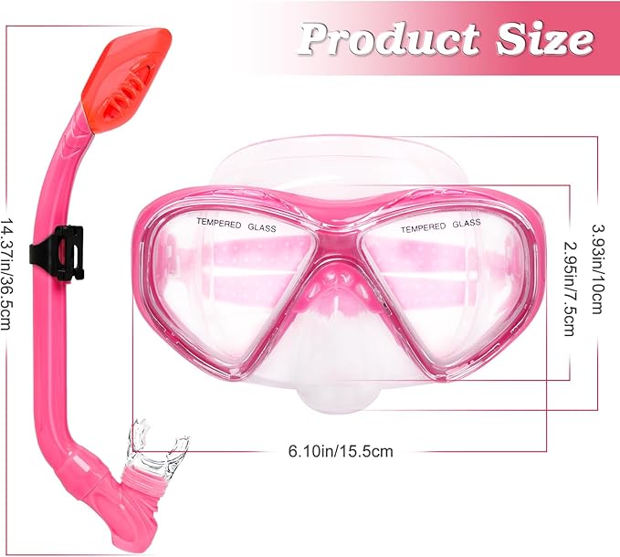 2 Sets Snorkeling Gear for Kids, Kids Snorkel Set for Ages 6-14, Dry Top Snorkel Mask Set for Youth Boys Girls Junior, Tempered Glass Diving Swimming Mask Goggles