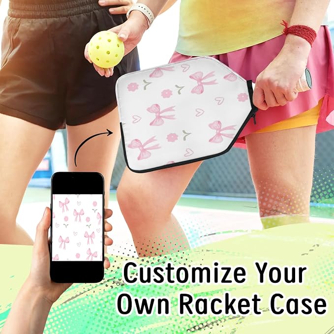 Flowers Bows Pickleball Paddle Cover Racket Sleeve Bag with Handle Strap Mesh Pocket 12.4 × 9.45 Inch Universal Fit for USAPA Standard Paddles for Outdoor Travel 2 PCS