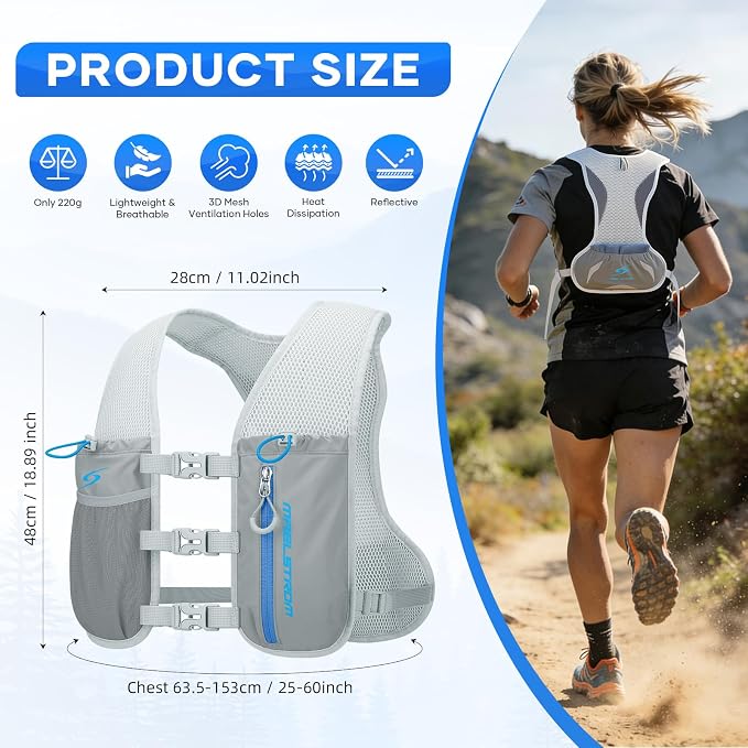 Maelstrom Running Vest,500ml Soft Flask Hydration Pack for Trail Marathon | BPA-Free Flask, Breathable Mesh, Bounce-Free Fit, Adjustable Compression, Reflective, Multi-Pockets, For Cycling, Hiking