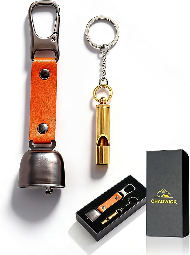 CHADWICK Bear Bell with Magnetic Silencer & Brass Whistle,1 or 2 Pack in Elegant Gift Box, Ideal Gift for Hikers, Campers, and Outdoor Enthusiasts